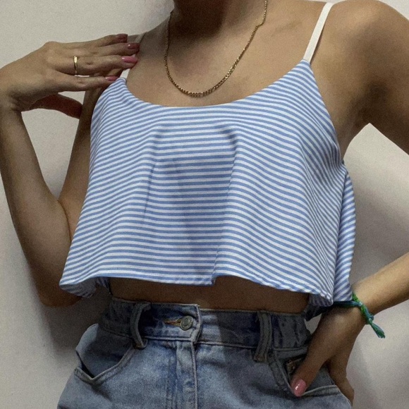 Zara Blue and White Flowy Crop Tank 2 for $22 ❇️ - Picture 1 of 5